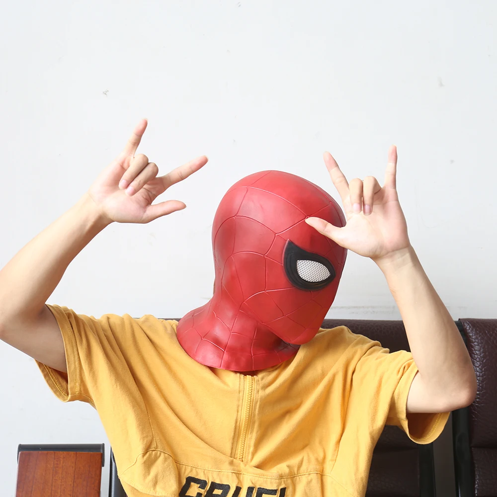 

New 2018 Avengers 3 Infinity War Spiderman Mask Cosplay Iron Spiderman Latex Red Mask Full Head Masks Halloween Costume Props