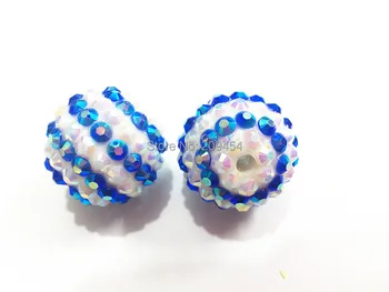 

Newest ! 20mm 100PCS White With RoyalBlue Striped Resin Rhinestone Ball Beads,Chunky Beads For Kids Jewelry Making