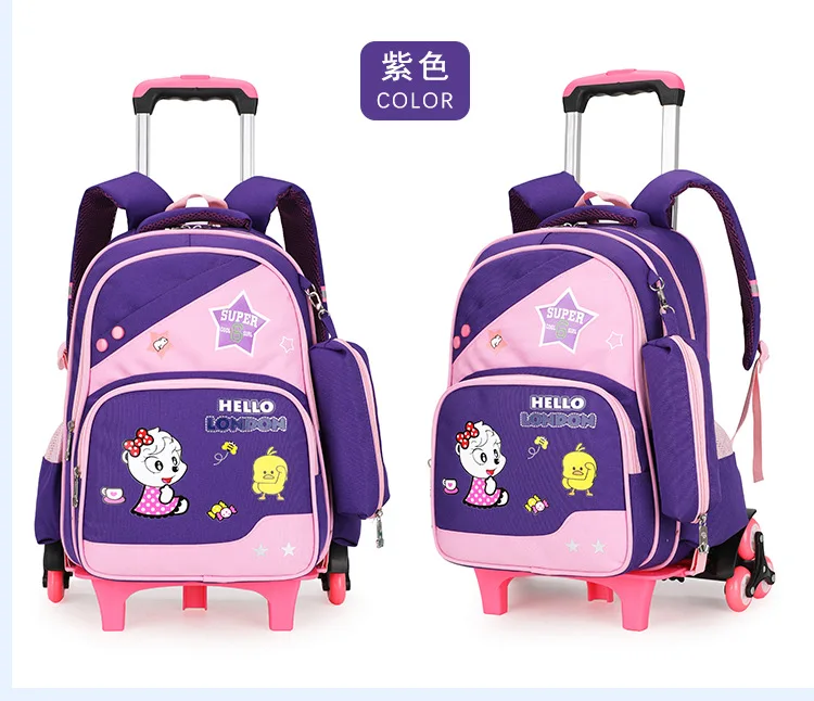 Waterproof Trolley School backpacks Girls Children School Bags Wheels Travel Bags Luggage Backpacks Kids Rolling Schoolbags