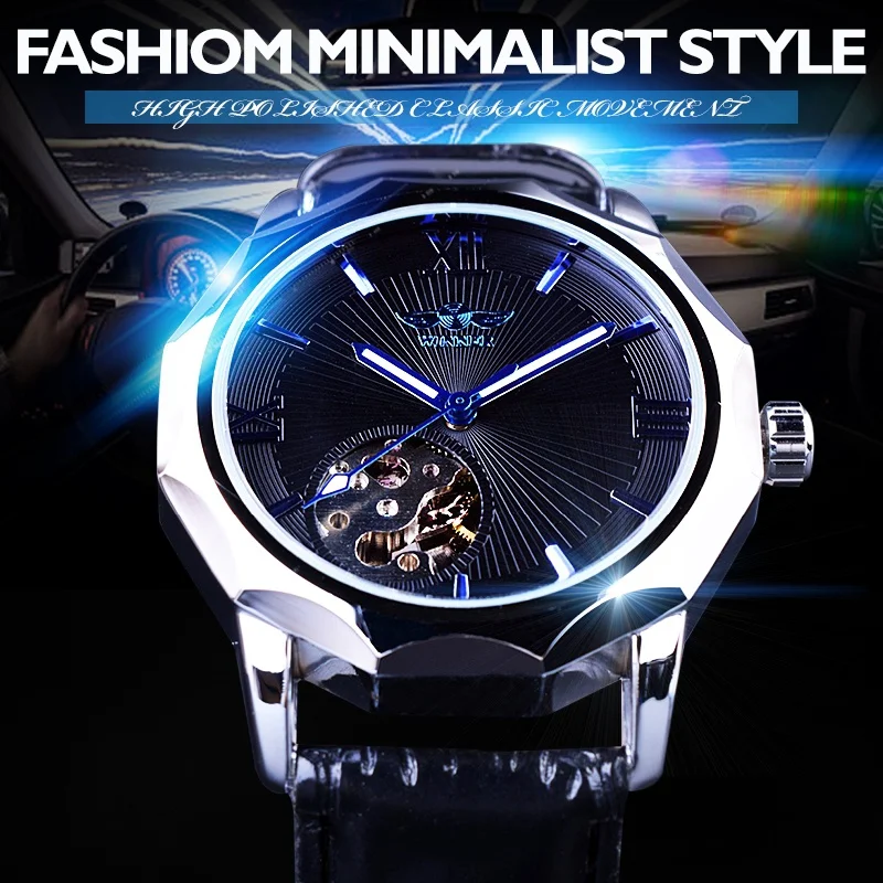 

Men Automatic Self-winding Skeleton Analog Leather Strap Watch with Hardlex Dial Window