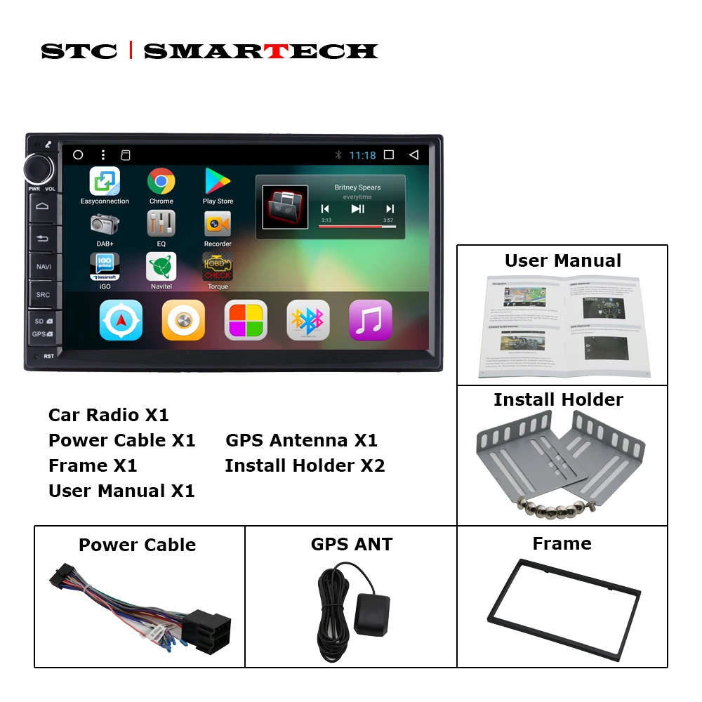 Excellent SMARTECH Universal 2din Android 8.1 Car Radio GPS Navigation Autoradio System 7 inch IPS Screen Support Video Output DVR OBD DAB 4