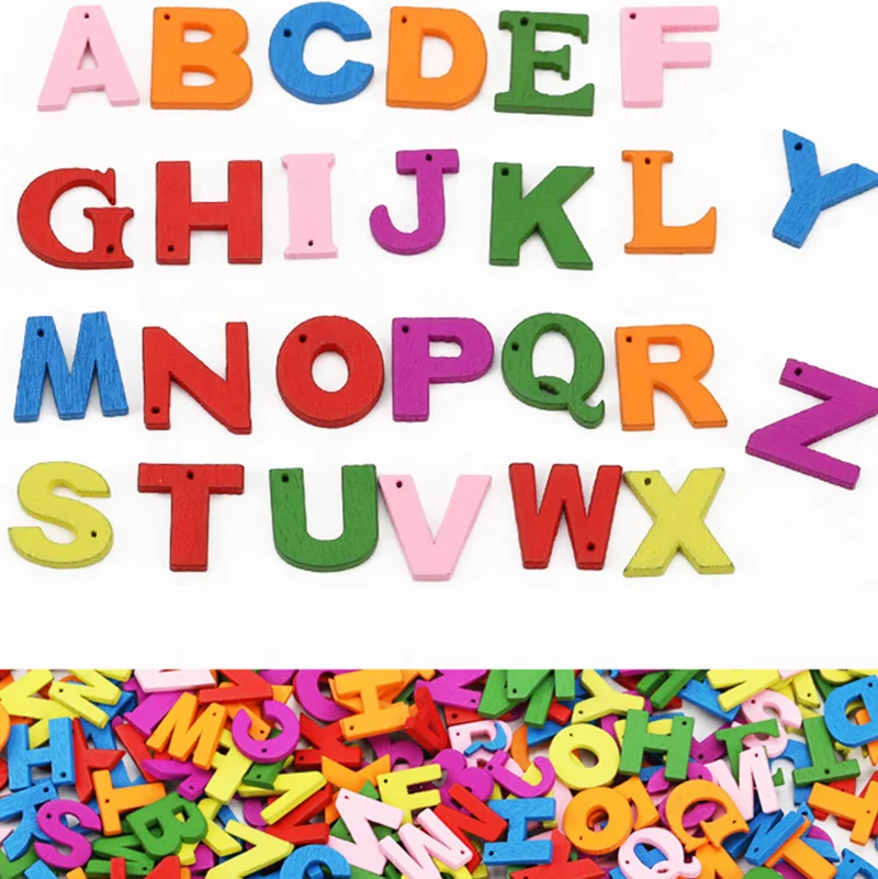 

100 Pcs/Set Alphabet Letters/Number Spell Word Wooden Blocks DIY Colorful Toys