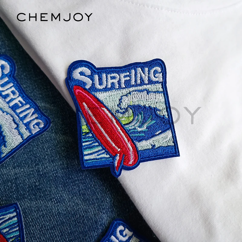 Крутая вышитая нашивка для футболок, серфинга океанских волн, милая синяя аппликация, железная одежда для хиппи, наклейки, обувь, рюкзак, значки