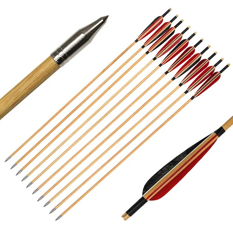 32 inch Wooden Arrows Archery Arrow Traditional Handmade Turkey Feather