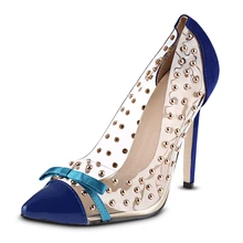 2017 New High Heel Shoes Sexy Transparent Rivet Bowknot Embellishment Ladies Thin Heel Shoes Pump