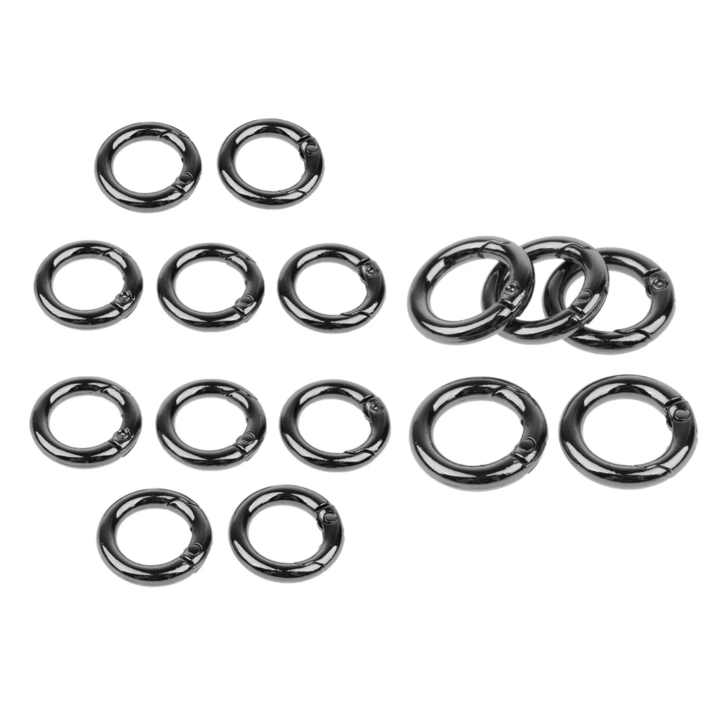 15pcs Round Push Gate Open Hooks Spring Ring Key Ring Carabiner Snap Buckle Backpack Bag Accessories