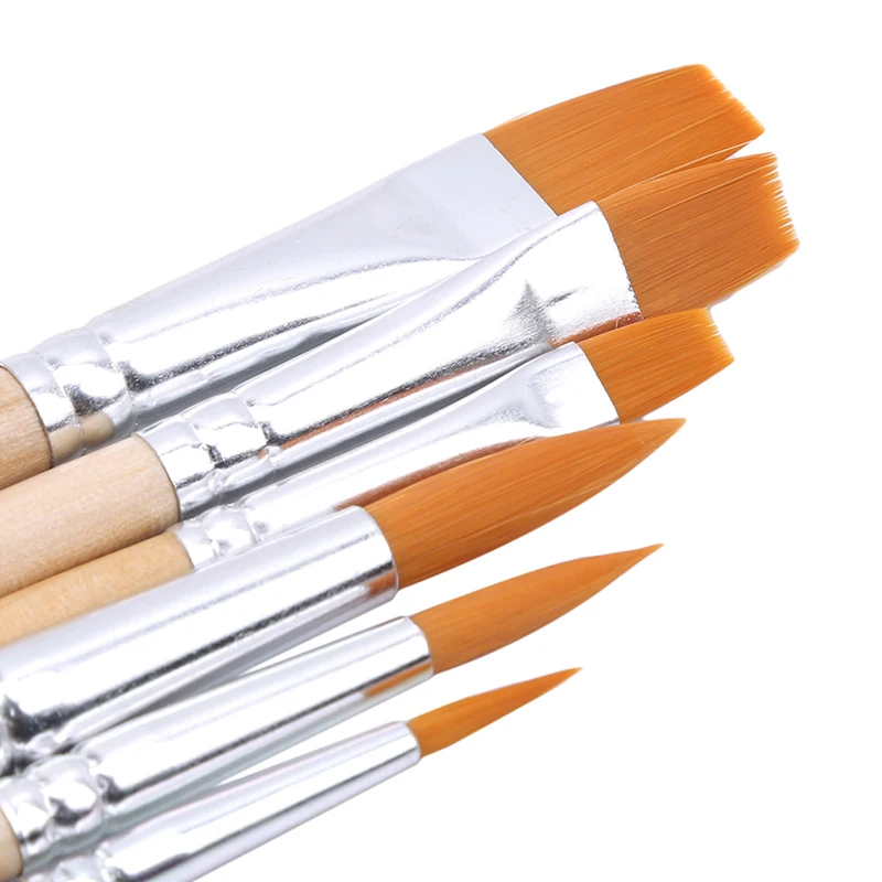 

5pcs/set Nylon Hair Wooden Handle Watercolor Paint Brush Set Art Pen Different Shape Round Pointed Tip Hair Painting Brush