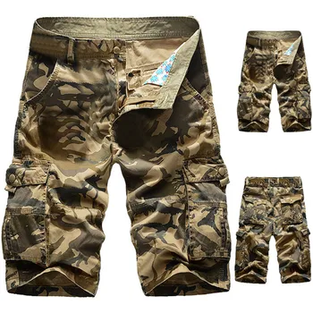 

Men 's casual pure color outdoors short pants mens cargo pocket beach work trouser cotton camouflage printed pant c0321