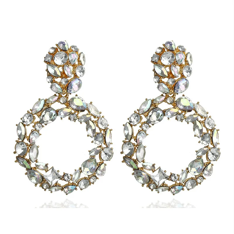 

Ufavoirte statement earrings for women large Round crystal big earrings rhinestone drop earing luxury geometric fashion jewelry