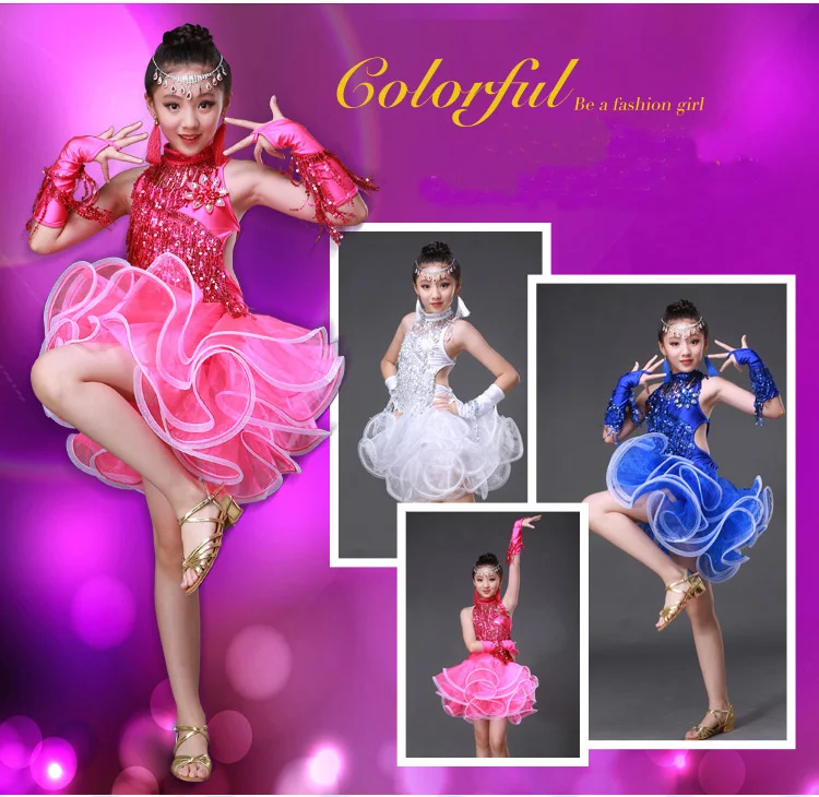 Профессиональные костюмы для девочек с блестками и бахромой для латинских танцев, сальсы, ча-ча, бальных танцев, соревнований, костюмы для детей, Одежда для танцев