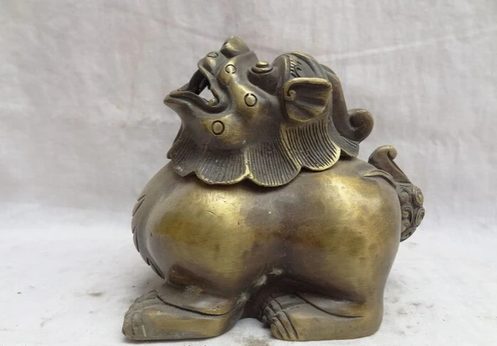 

S5222 Chinese Bronze Lion Movable Head Foo Fu Dog Statue Tibet Incense Burner Censer D0317