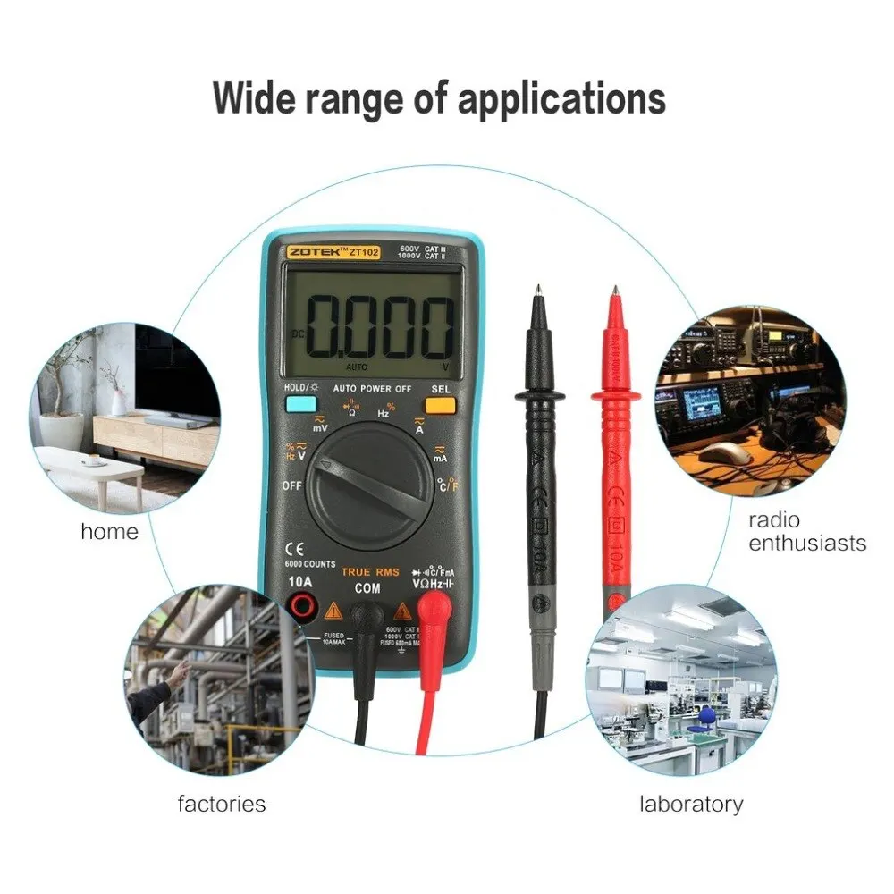 ZOTEK ZT102 мини 6000 отсчетов Авто Диапазон Цифровой мультиметр AC/DC тестер напряжения тока с измерением температуры J15C17