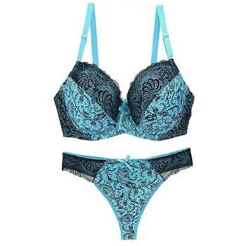 

YANDW Brand Embroidery Women Bra Set Large Size Brief Sets Cotton Sexy Push Up Lace Underwear Big Panty Set BCDDDE 3436384042