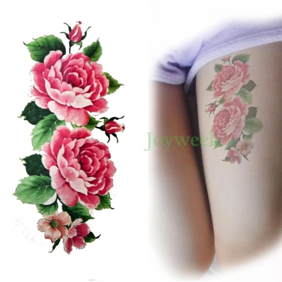 Waterproof Temporary Tattoo Sticker dark red peony flower women's body art tatto stickers flash tatoo fake tattoos for girl 7