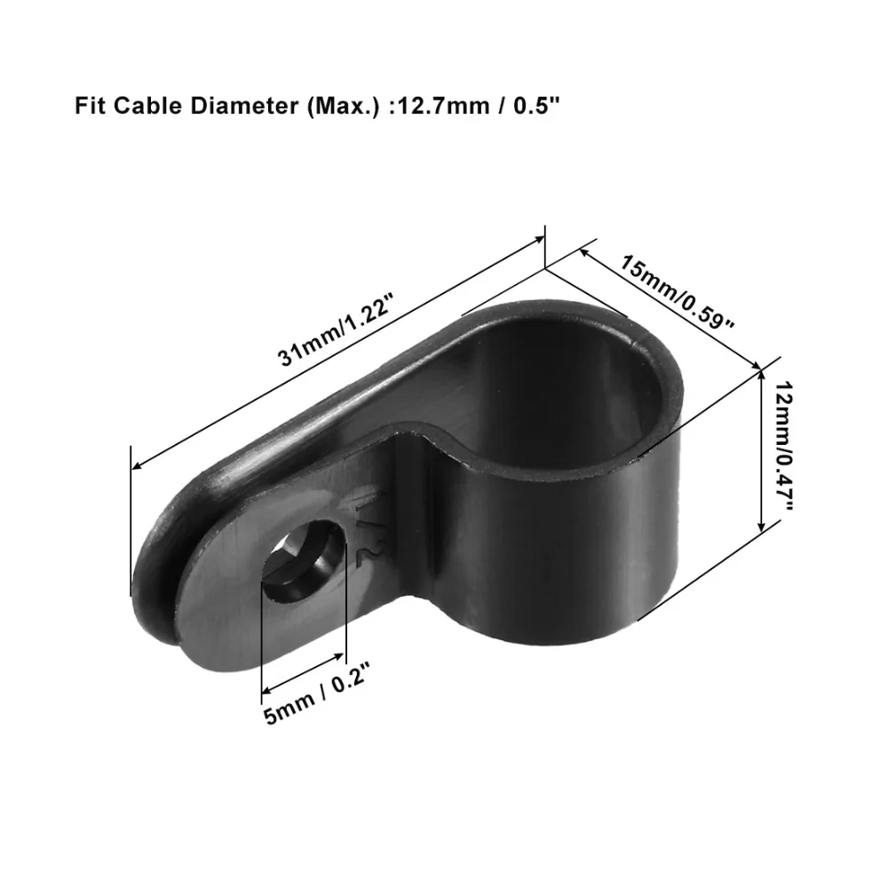 10Pcs Fit 3.2/6.4/12.7/15.8/19.4mm Dia Wire Hose Tube Nylon R-type Cable Clamp Cord Clips for Wire Management Black White cable organizer cable clip cable clamp