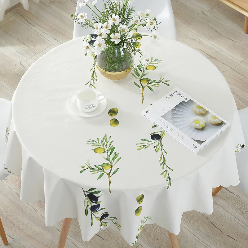 Green leaf printed Round Table Cloth Waterproof Tablecloth Home Dining Table Cover for kithchen room Oilproof