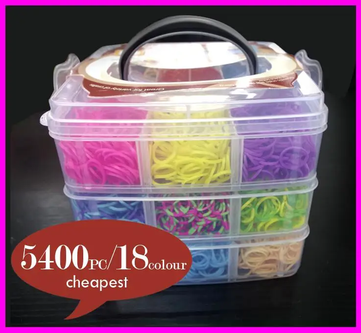 5400pcs High Quality Rubber Fun Loom Band Kit Kids DIY Bracelet Silicone LoomsBands 3 Layer PVC
