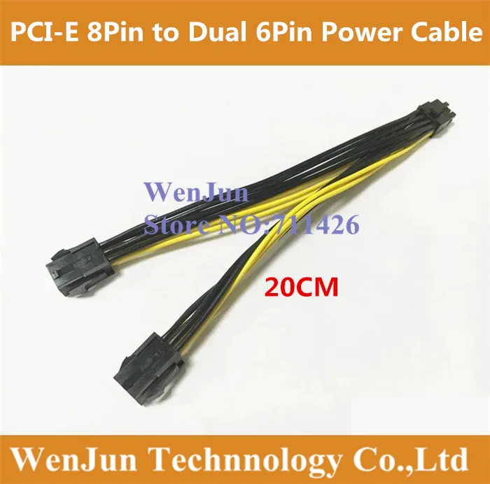 

16AWG/18AWG PCI-E 8Pin to dual 6Pin male to female GPU splitter Power cable with 20CM wire for Graphic video card -10pcs