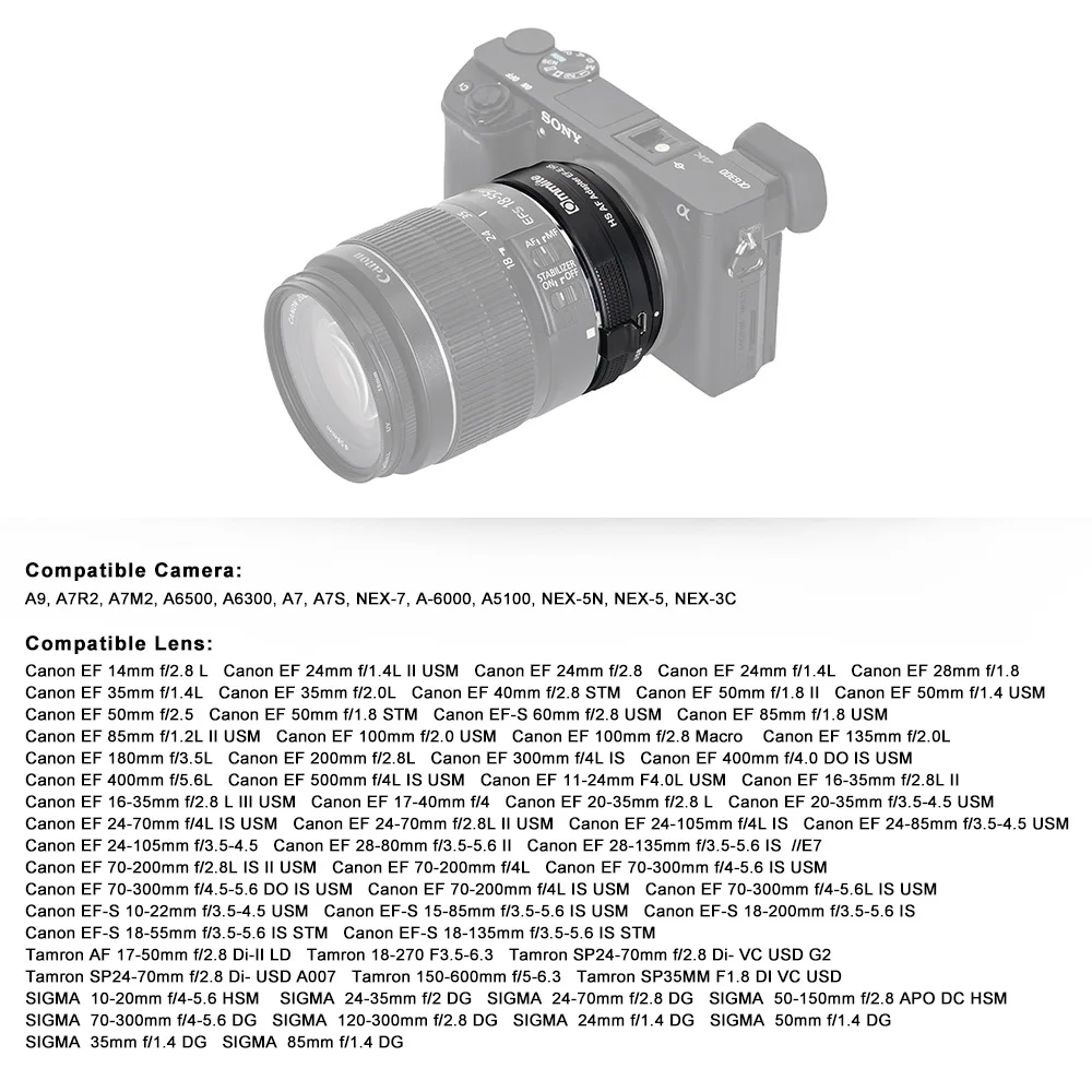 Commlite CM-EF-E HS более быстрый автофокус объектив адаптер для Canon EF/EF-S объектив для sony E-Mount камеры A9 A7RIII A7 A6000 A6300 A6500