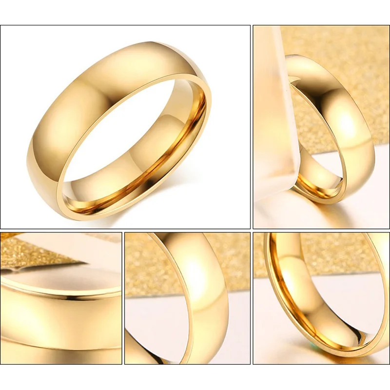 Basic 6MM Wedding Rings for Men Women Blue/ Gold /Silver Color Tone Stainless Steel US Size 4 to 14 Comfortable wedding rings