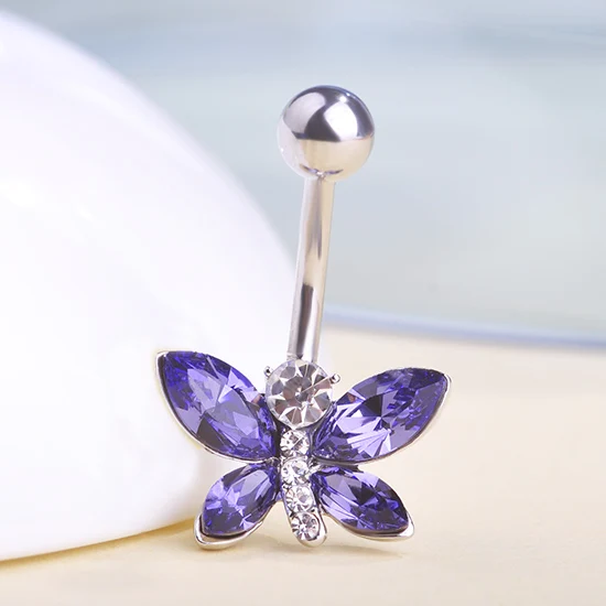 

Funmor Purple Rhinestone Butterfly Belly Button Rings For Women Girls Summer Decoration Beautiful Stainless Steel Navel Piercing