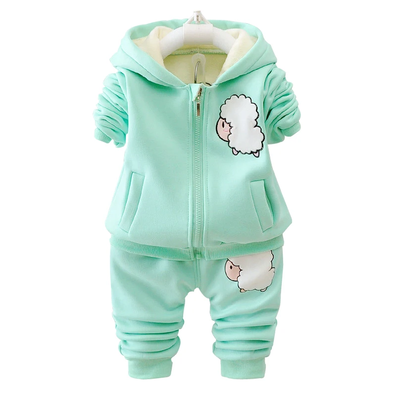 

New autumn and winter plus velvet suit 1-4 years old children cartoon sheepskin coat children's clothing cute girl two-piece