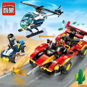 

Enlighten Building Block City Police Drag Racing 3 Figures 418pcs MOC Educational Bricks Toy Boy Gift-No Box