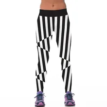 New 057 Sexy Girl Jogging Leggings Comics Black white malposed Stripes Prints High Waist Running Fitness