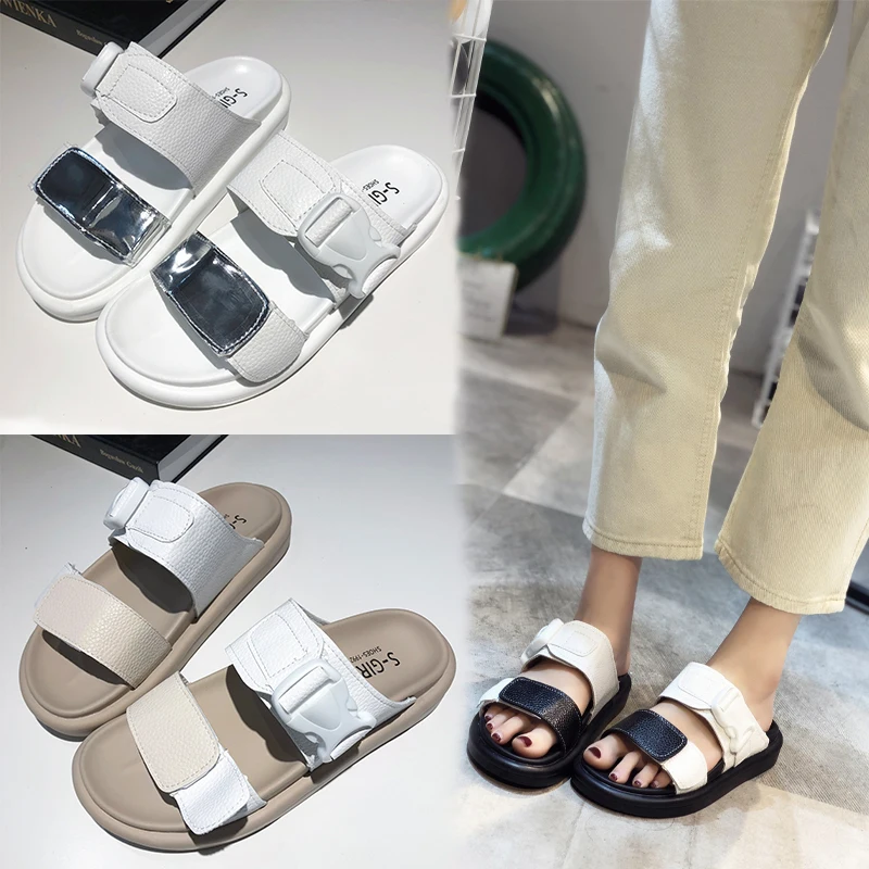 

Net red word slippers woman shoes 2019 summer new fashion wear wild casual flat bottom beach sandals and slippers woman