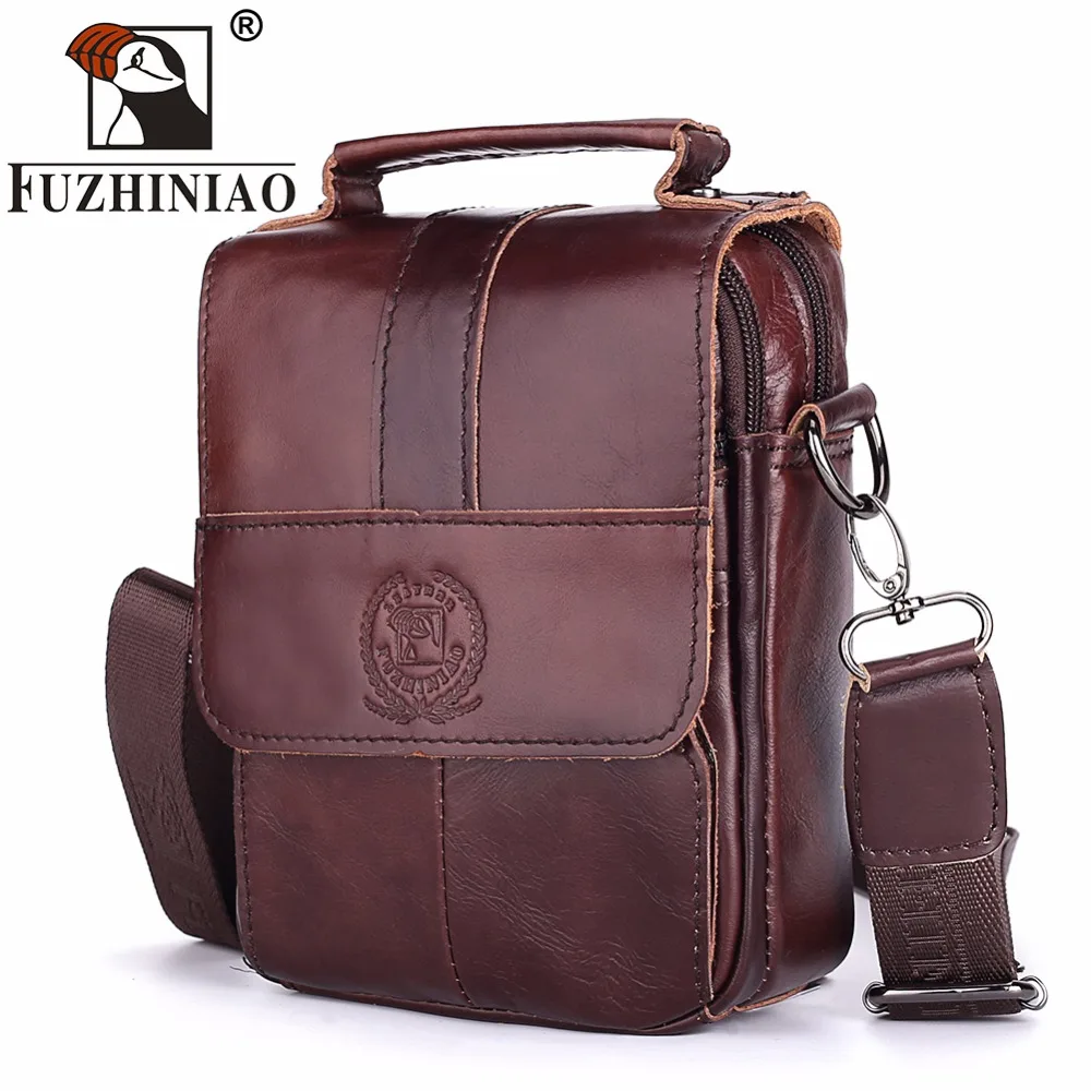 FUZHINIAO Genuine Cowhide Leather Men Messenger Bag Crossbody Shoulder Male Bags Small Flap Handbag Clutch Sling Carteras Mujer