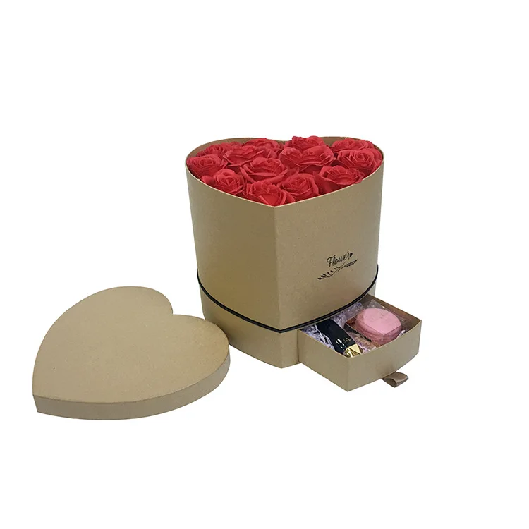 День Святого Валентина в форме сердца включает в себя ящик цветочный упаковка Цветы Подарочная коробка, Свадебные вечерние украшения любимая Подарочная бумажная коробка - Цвет: Kraft paper color