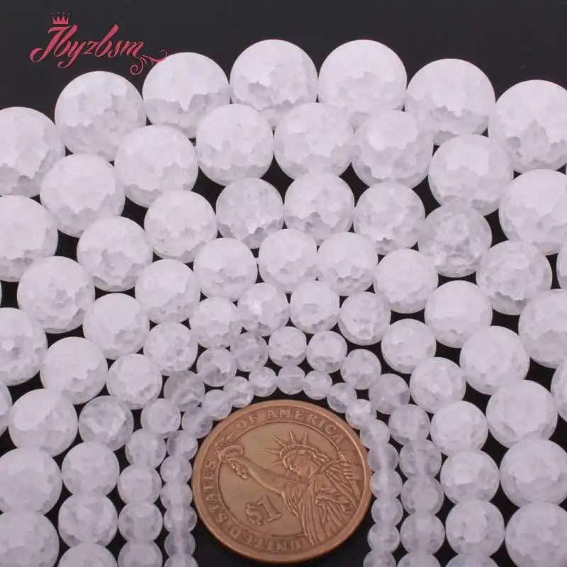 

6-16mm Natural Round Frost White Crystal Rock Quartzs Stone Spacer Loose Beads 15" For DIY Necklace Jewelry Making,Free Shipping