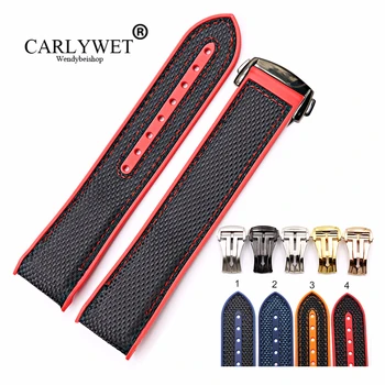 

CARLYWET 20 22mm Wholesale Rubber Watchband Silicone With Nylon Replacement Watch Band Strap For Planet Ocean 45 42mm With Clasp