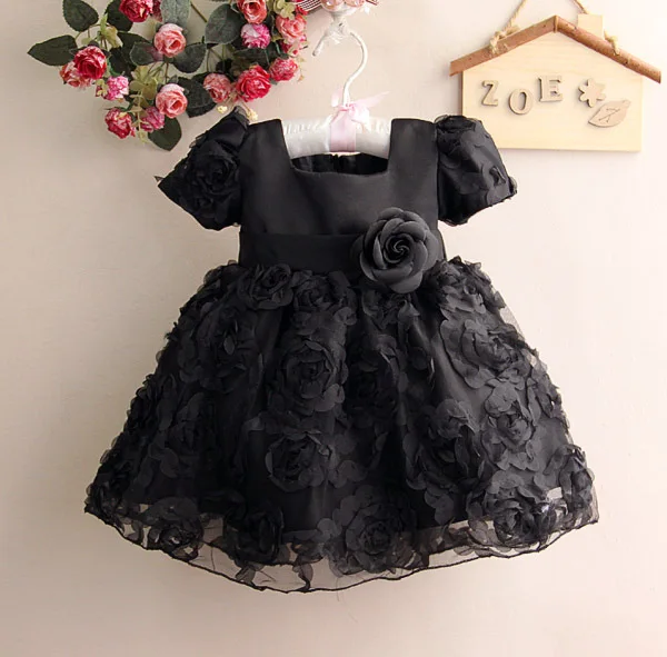 2013 Fashion Girl Summer Flower Dress Black Party Ball Kids Princess With Belt Baby ClothingGD21008-93^^PG | Детская одежда и