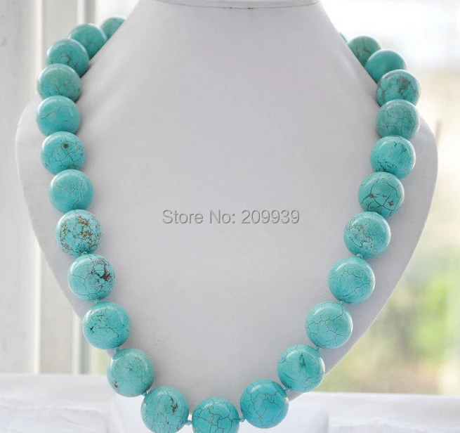 

huij 004106 Big 20mm round blue turquoise bead necklace