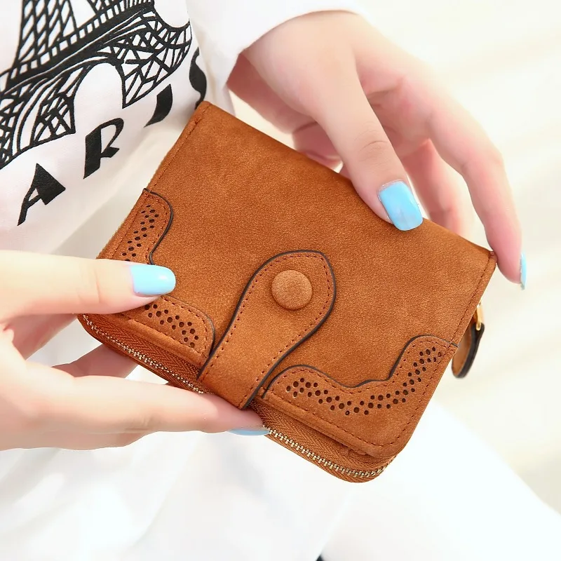 

2018 New Matte Pu Leather Women Wallet Short Designed Hollow Lace Edge Women Purse Female Small Card Wallet Mini Change Bag