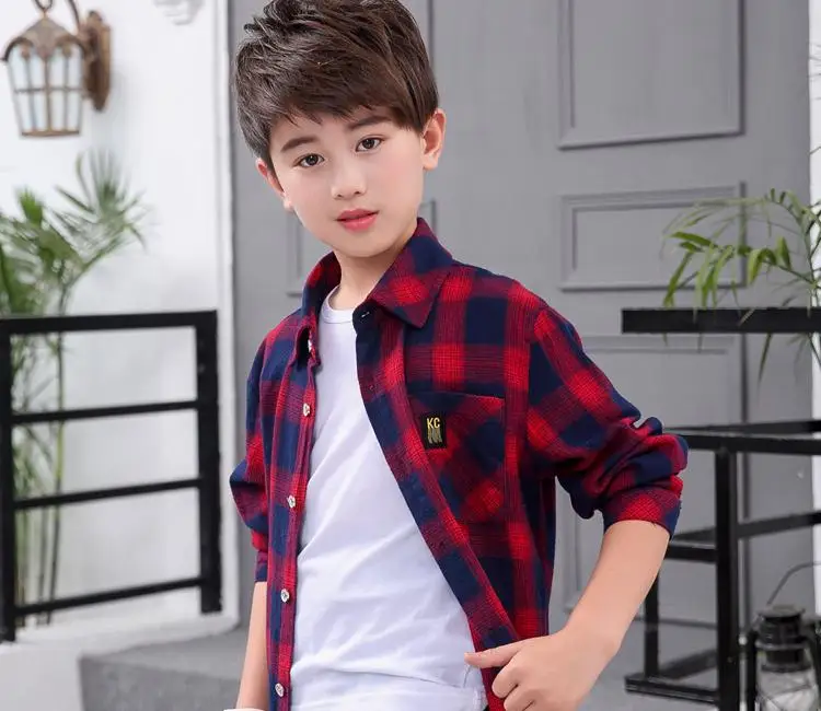 Клетчатые красные рубашки для маленьких мальчиков, качественная рубашка в английском стиле для маленьких мальчиков, детская одежда, костюм - Цвет: 12