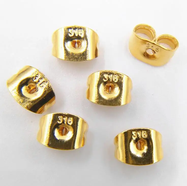 100pcs/lot 316L Stainless Steel Ear Nut Gold Color 6x4.5mm Hypo