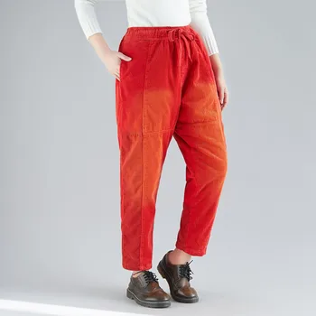 

Corduroy pants Ladies Patchwork Casual Loose wide leg Trousers Winter Warm Baggy Pants Oversized Drawstring Fleece Cross-Pants