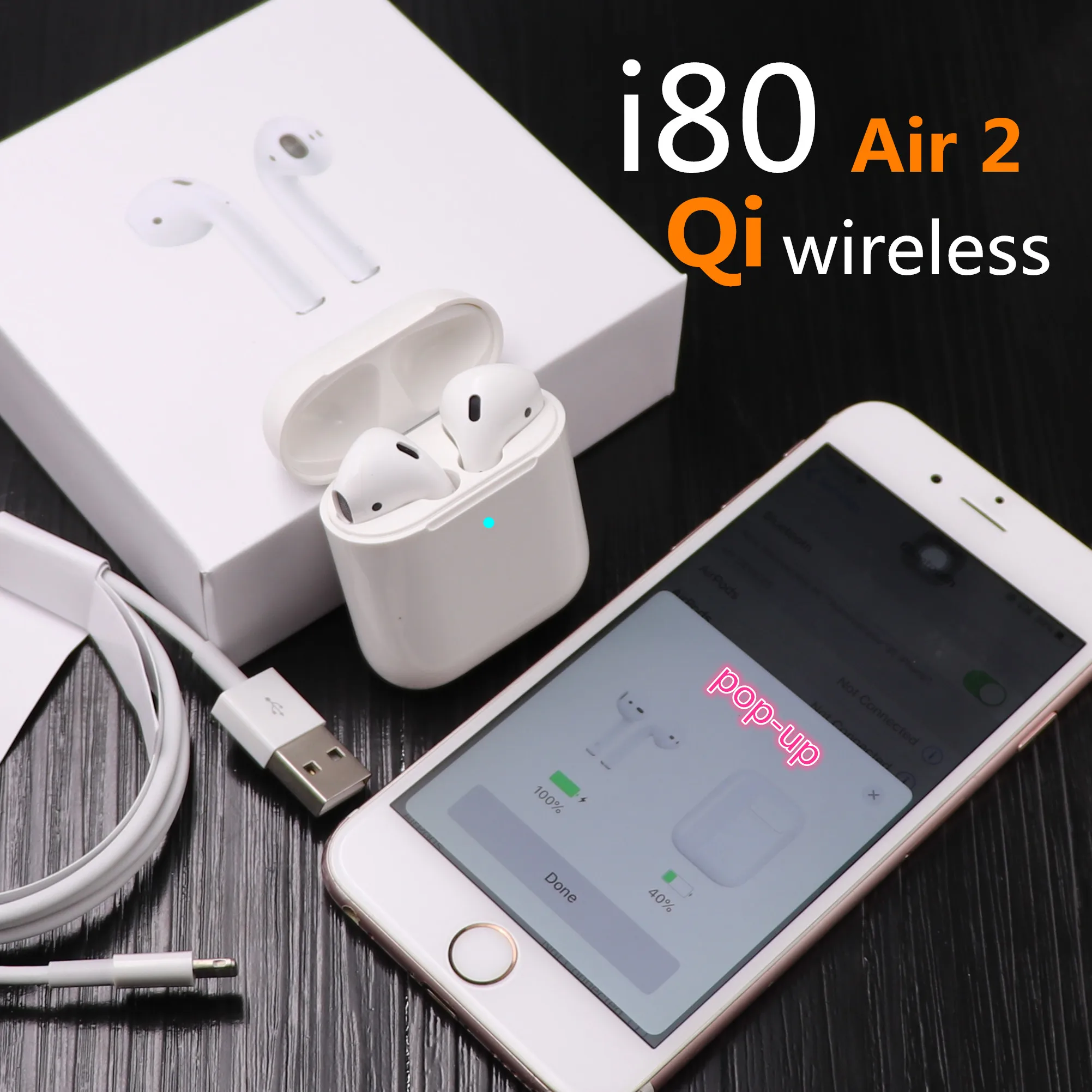 

i80/i130 TWS 1:1 Replica Air 2 Pop up Separate use Wireless Earphone QI Wireless Charging PK w1 H1 chip i60 i20 i30 i80 i200 tws