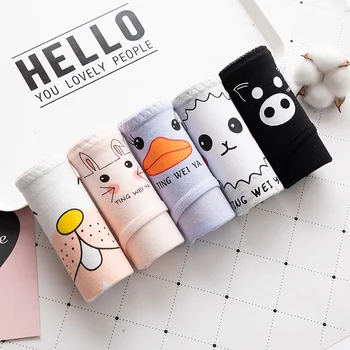 

Women Simple Cotton Briefs Black and White Cute Cartoon Underwear Lady Pack Hip Breathable Female 100% Cotton Crotch N00002