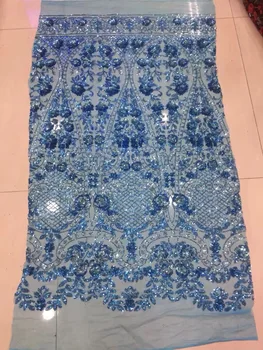 

super quality S-453 African tulle mesh lace fabric with sequins Newest french sequins lace for dress