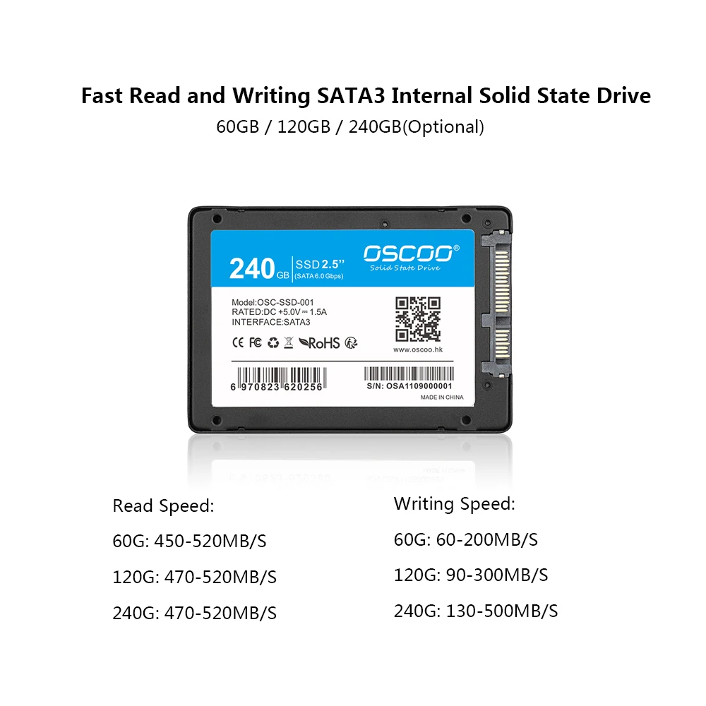 OSCOO SSD 60 ГБ 120 ГБ 240 ГБ SATA III 6 ГБ/сек. 2,5 "дюйма/7 мм 240 г 120 г 60 г Внутренний твердотельный накопитель SSD для настольных ПК ноутбуков