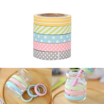 

Novetly Rainbow Striped Dots Washi Tape DIY Decorative Color Paper Adhesive Tape Papelaria Label Masking Sticker Tape 5pcs/pack