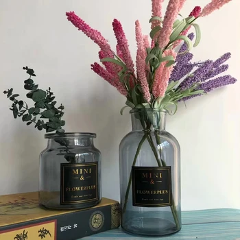 

Nordic Style Glass Vases Hand-blown Flower Vases Bedroom Tabletop Vase Home Decor Flower Plant Crystal Vase with Letter Sticker