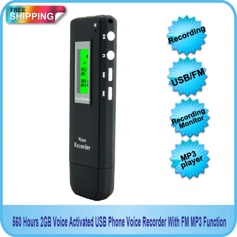 Free shipping! !4GB Voice Activated USB Phone Voice Recorder With FM