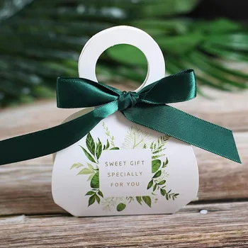

100pcs Pink unicorn /green leaves Candy Boxes Baby shower Party Wedding Favors thanks Sweet Gift Box handbag Portable candy bag