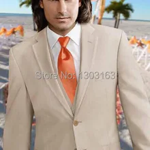 Пользовательские Дизайн два Пуговицы Бежевый Жених Смокинги для женихов Нотч Best мужчина дружки Для мужчин Нарядные Костюмы для свадьбы(куртка+ Брюки для девочек+ жилет+ галстук) p0098