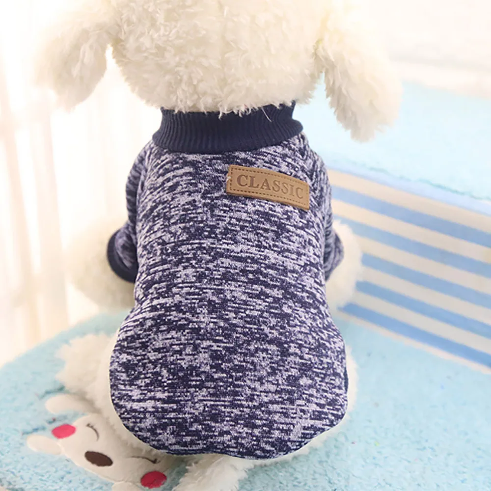 Однотонный свитер для Собаки одежда для собак Йоркширский терьер комбинезоны шерстяные оверроллы для милый щенок розовый цвет - Цвет: Navy