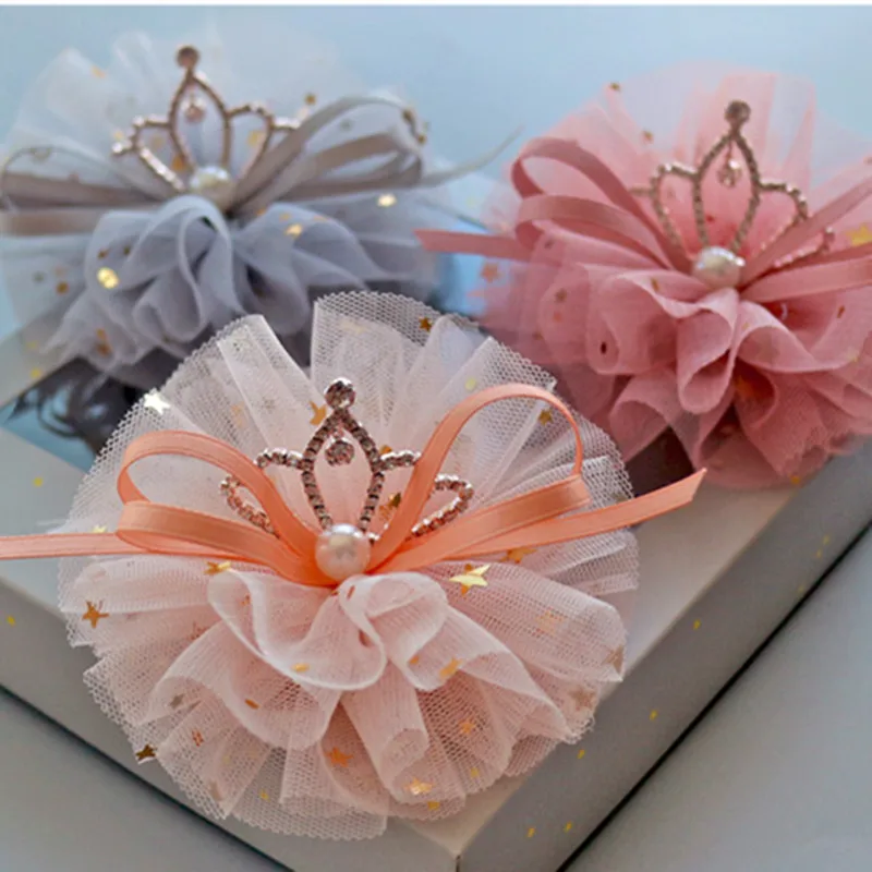 

10pc/lot Rhinestones Metal Tiara Hair Clip Glitter Crown Simulated Pearls Peach Hair Barrette Gauze Mesh Satin Ribbon Hair Grip